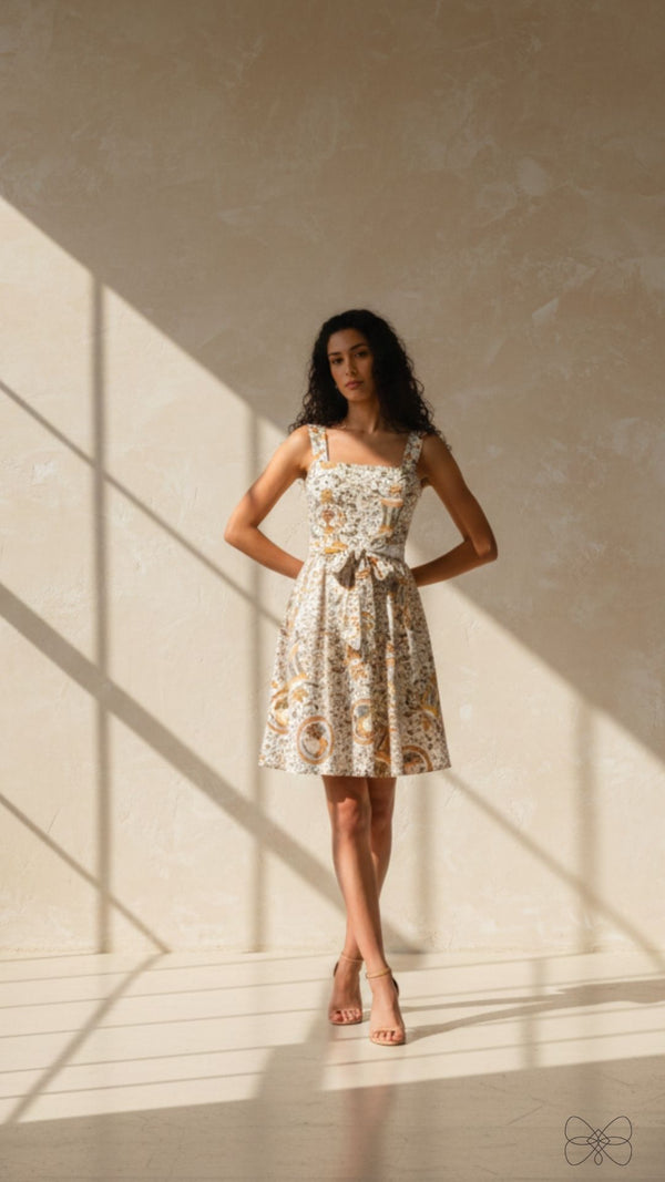 vestido belarte creme estampado