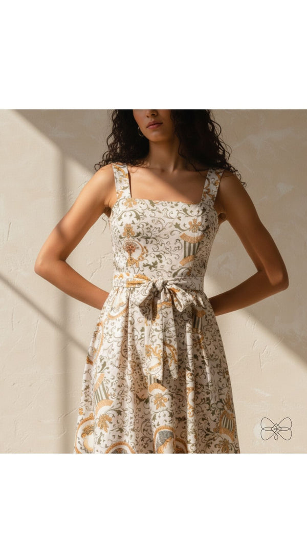 vestido belarte creme estampado