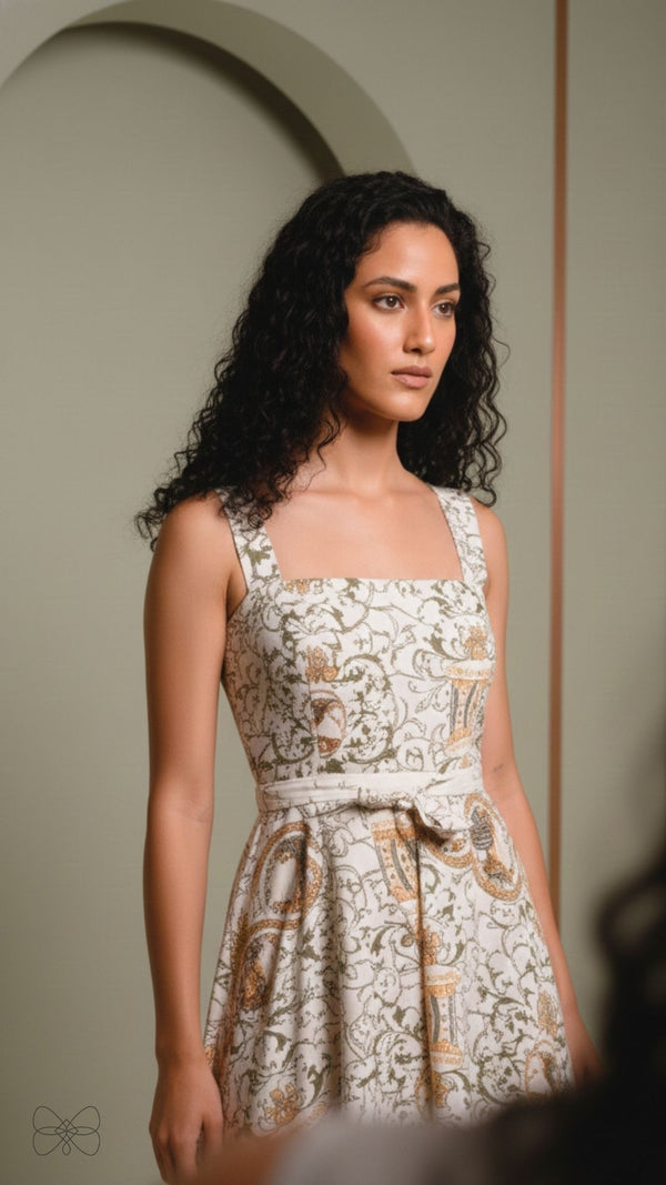 vestido belarte creme estampado