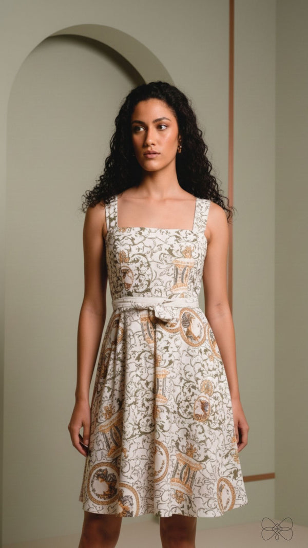 vestido belarte creme estampado