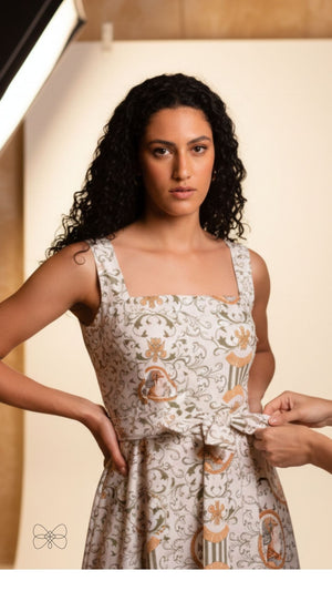 vestido belarte creme estampado