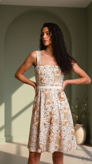 vestido belarte creme estampado