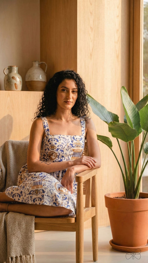 vestido belarte 02 azul estampado