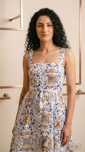 vestido belarte 02 azul estampado