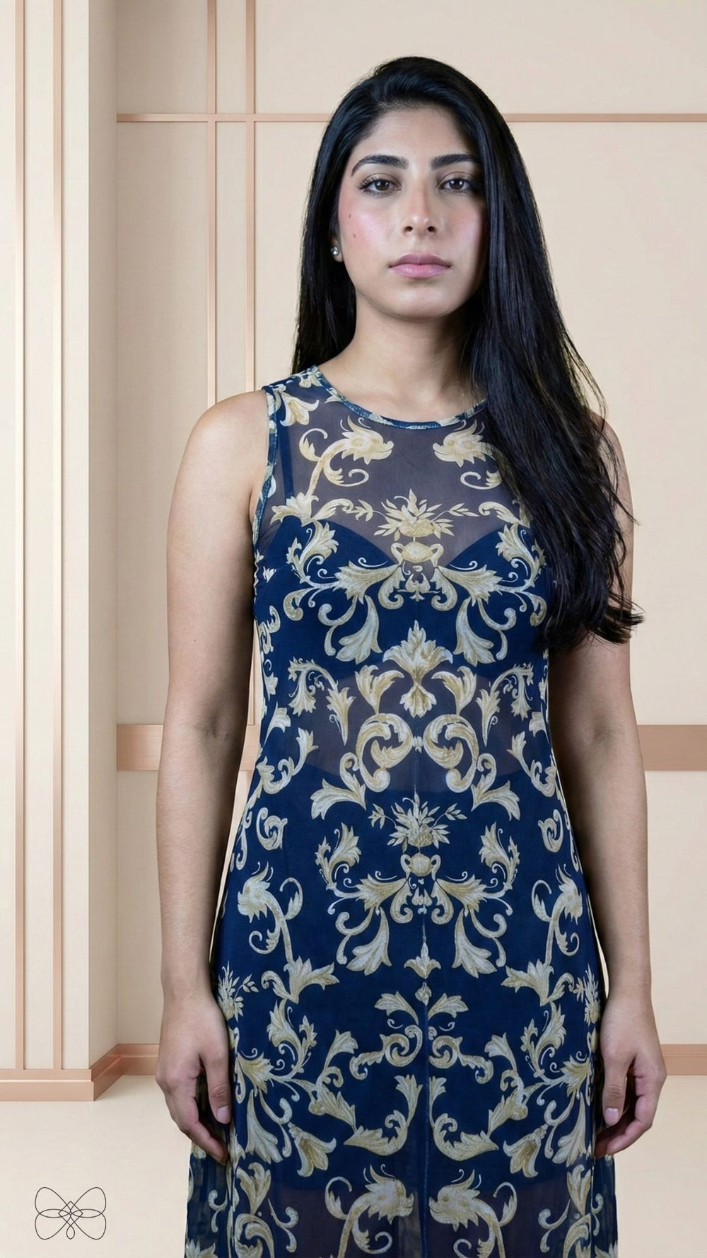 vestido azul marinho estampado