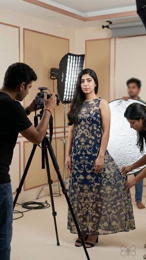 vestido azul marinho estampado