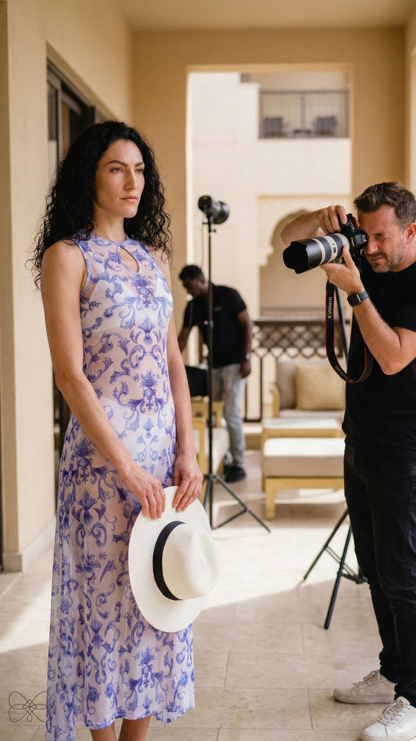 vestido transparente azul