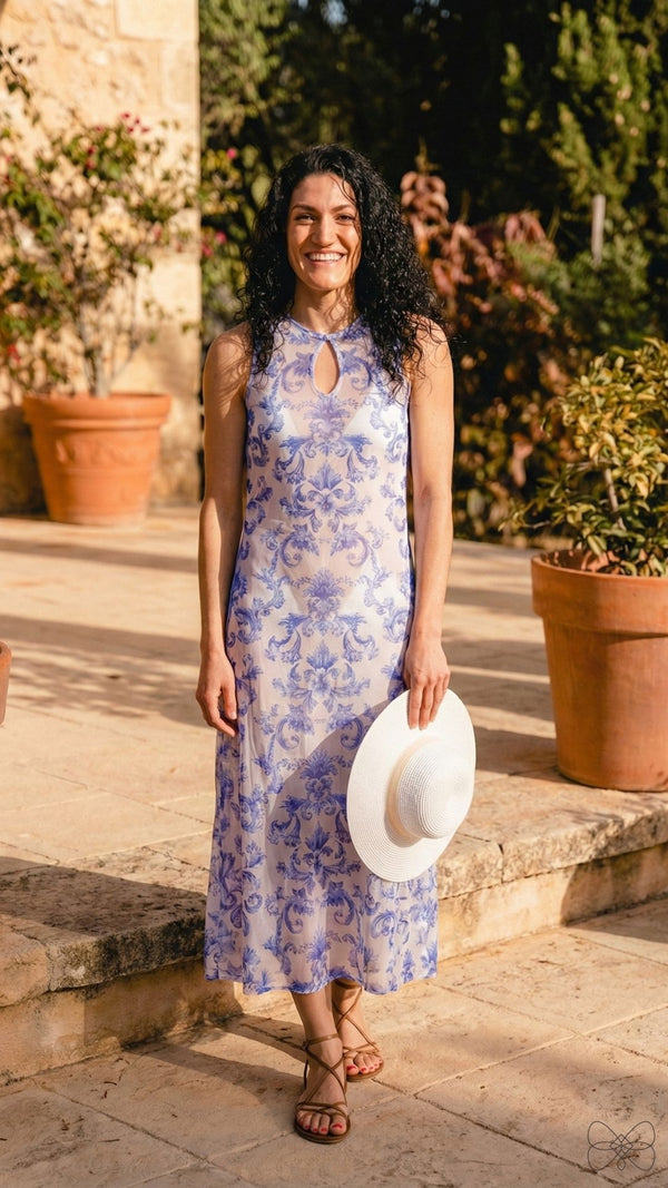 vestido transparente azul